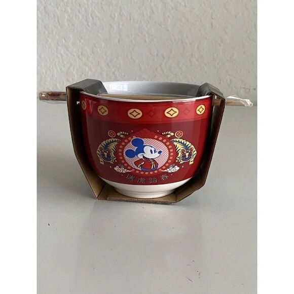 Disney Mickey Mouse Chinese New Year Ramen Bowl With Chopsticks Noodle Bowl NEW - Picture 4 of 8